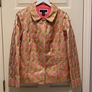 Pink Tartan Metallic Brocade Swing Coat Jacket